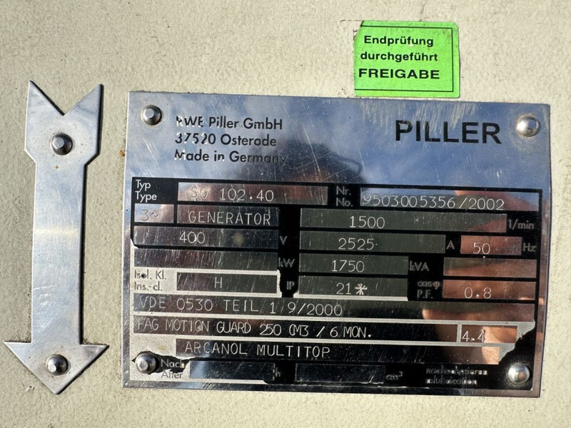 PILLER SG 102.40 Pillar 1750 kVA generatordeel Alternator as New ! 18 test hours ! - Elektrický generátor: obrázek 3 PILLER SG 102.40 Pillar 1750 kVA generatordeel Alternator as New ! 18 test hours ! - Elektrický generátor: obrázek 3