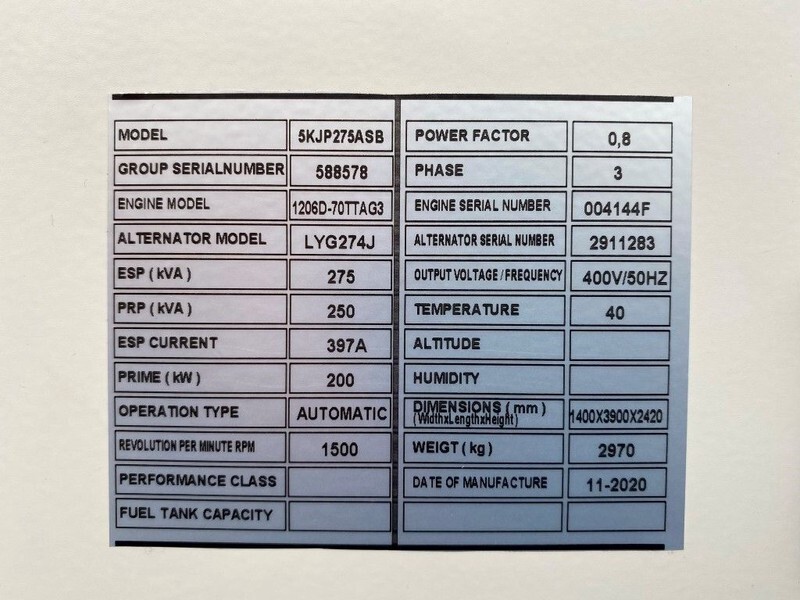 Perkins 275 kVA - 1206D-70TTAG3 Stamford 275 kVA Supersilent generatorset New ! - Elektrický generátor: obrázek 2 Perkins 275 kVA - 1206D-70TTAG3 Stamford 275 kVA Supersilent generatorset New ! - Elektrický generátor: obrázek 2