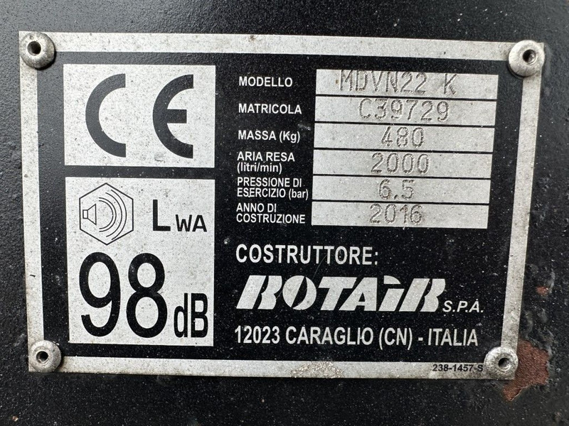 Rotair MDVN 22 K Kubota 2000 L / min 6.5 Bar Mobiele Diesel Compressor as New ! - Mobilní kompresor: obrázek 4 Rotair MDVN 22 K Kubota 2000 L / min 6.5 Bar Mobiele Diesel Compressor as New ! - Mobilní kompresor: obrázek 4