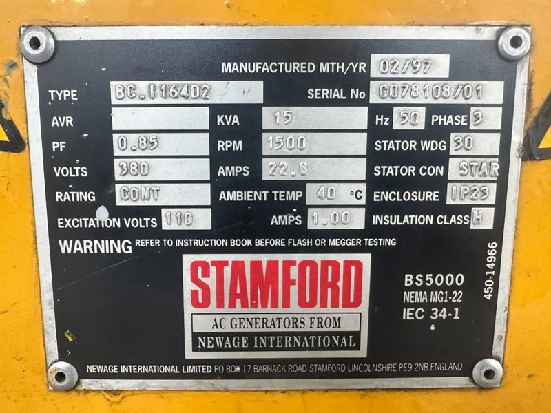 Stamford BC.I164D2 15 kVa Stamford Dubbel gelagerd Double Bearing generatordeel Alternator - Elektrický generátor: obrázek 3 Stamford BC.I164D2 15 kVa Stamford Dubbel gelagerd Double Bearing generatordeel Alternator - Elektrický generátor: obrázek 3