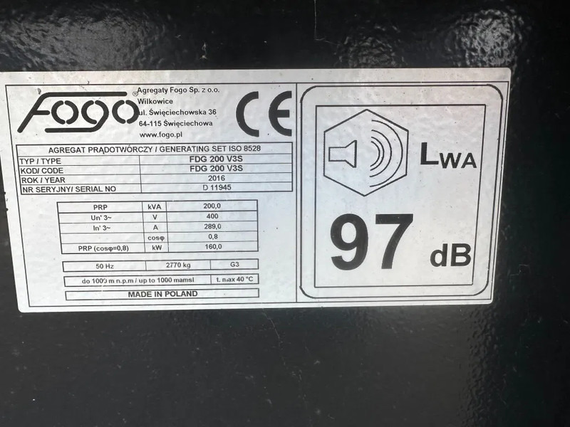 Volvo TAD 753 GE Fogo 200 kVA Silent generatorset 2016 - Elektrický generátor: obrázek 5 Volvo TAD 753 GE Fogo 200 kVA Silent generatorset 2016 - Elektrický generátor: obrázek 5