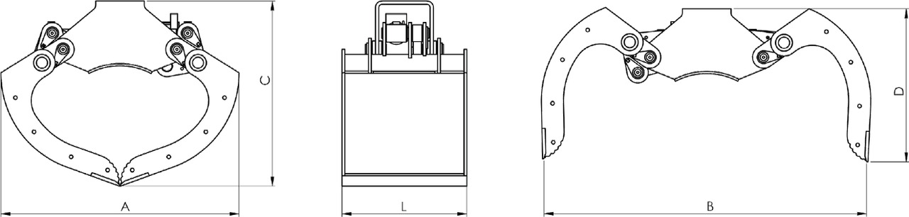 Clamshell bucket withouth side-walls BV-MR 205 - Lžícový drapák pro Hydraulická ruka: obrázek 4 Clamshell bucket withouth side-walls BV-MR 205 - Lžícový drapák pro Hydraulická ruka: obrázek 4