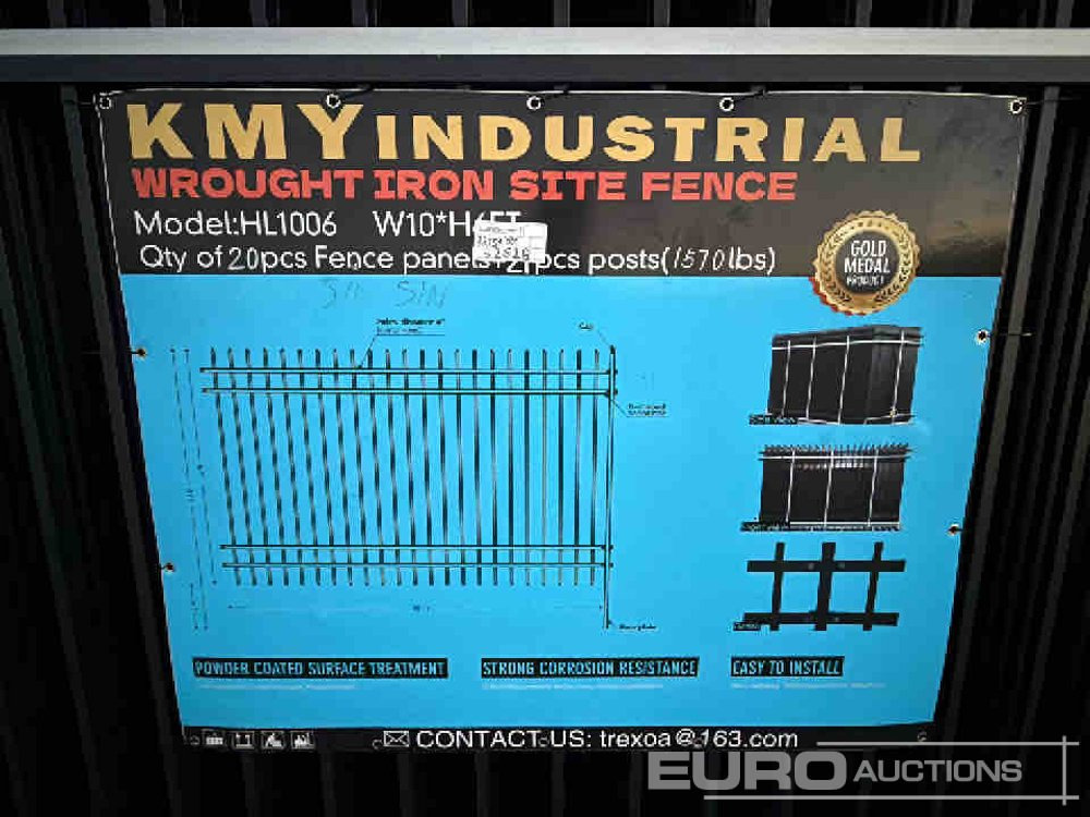 Nový Nástroj/ Vybavení Unused 2025 KMY Industrial Iron Site Fence, Qty (20 of) Fence Panels, (21 of) Posts (W10XH6') Powder Coated Surface: obrázek 7