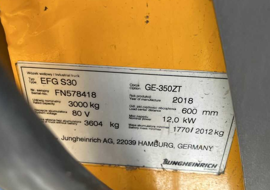 Jungheinrich EFGS30 - Elektrický vysokozdvižný vozík: obrázek 4 Jungheinrich EFGS30 - Elektrický vysokozdvižný vozík: obrázek 4