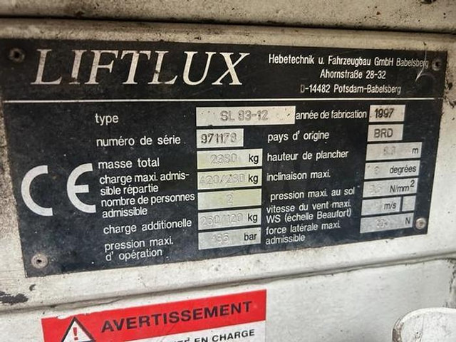 Liftlux SL 83-12 - Pracovní plošina: obrázek 5 Liftlux SL 83-12 - Pracovní plošina: obrázek 5