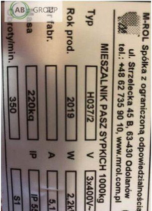 Mrol mieszalnik pasz sypkich H037/2 (1000 kg) - Zařízení pro chov skotu: obrázek 1 Mrol mieszalnik pasz sypkich H037/2 (1000 kg) - Zařízení pro chov skotu: obrázek 1