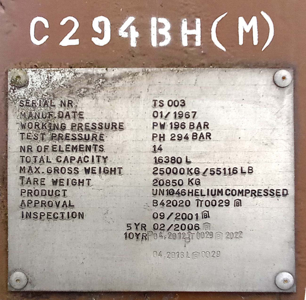 Cisternový návěs FRUEHAUF Gas, compressed helium, hydrogen, Wasserstoff, 196 bar: obrázek 7