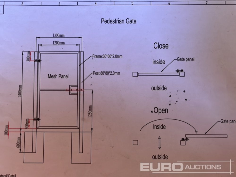 Stavební zařízení 1.2m x 2.4m Pedestrian Gate, Heavy Duty Galvanized Powder Coated, 80mm x 80mm x 3m Post (2 of), Assembly Kit (Black): obrázek 15