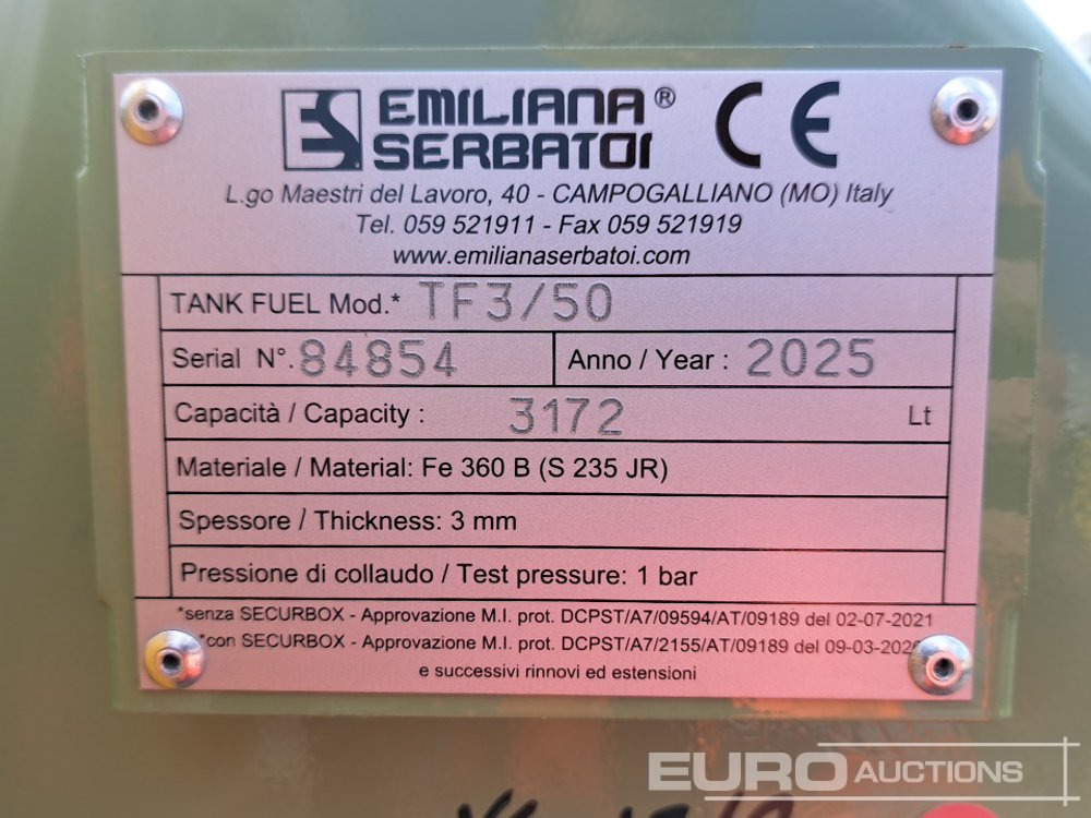Skladovací nádrž Unused 2025 Emiliana Serbatoi TF3/50 3000 Litre Fuel Tank, Meter, 240 Volt Pump: obrázek 12 Skladovací nádrž Unused 2025 Emiliana Serbatoi TF3/50 3000 Litre Fuel Tank, Meter, 240 Volt Pump: obrázek 12