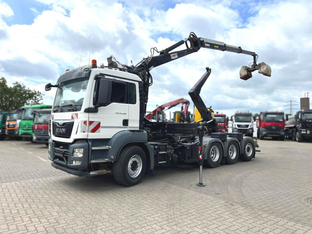 MAN TG-S 35.480 8x4 BL Abrollkipper mit Kran Penz-15L9.80+Meiller RK 30.60L  Lenk-Lift Achse - Hákový nosič kontejnerů, Auto s hydraulickou rukou: obrázek 1 MAN TG-S 35.480 8x4 BL Abrollkipper mit Kran Penz-15L9.80+Meiller RK 30.60L  Lenk-Lift Achse - Hákový nosič kontejnerů, Auto s hydraulickou rukou: obrázek 1